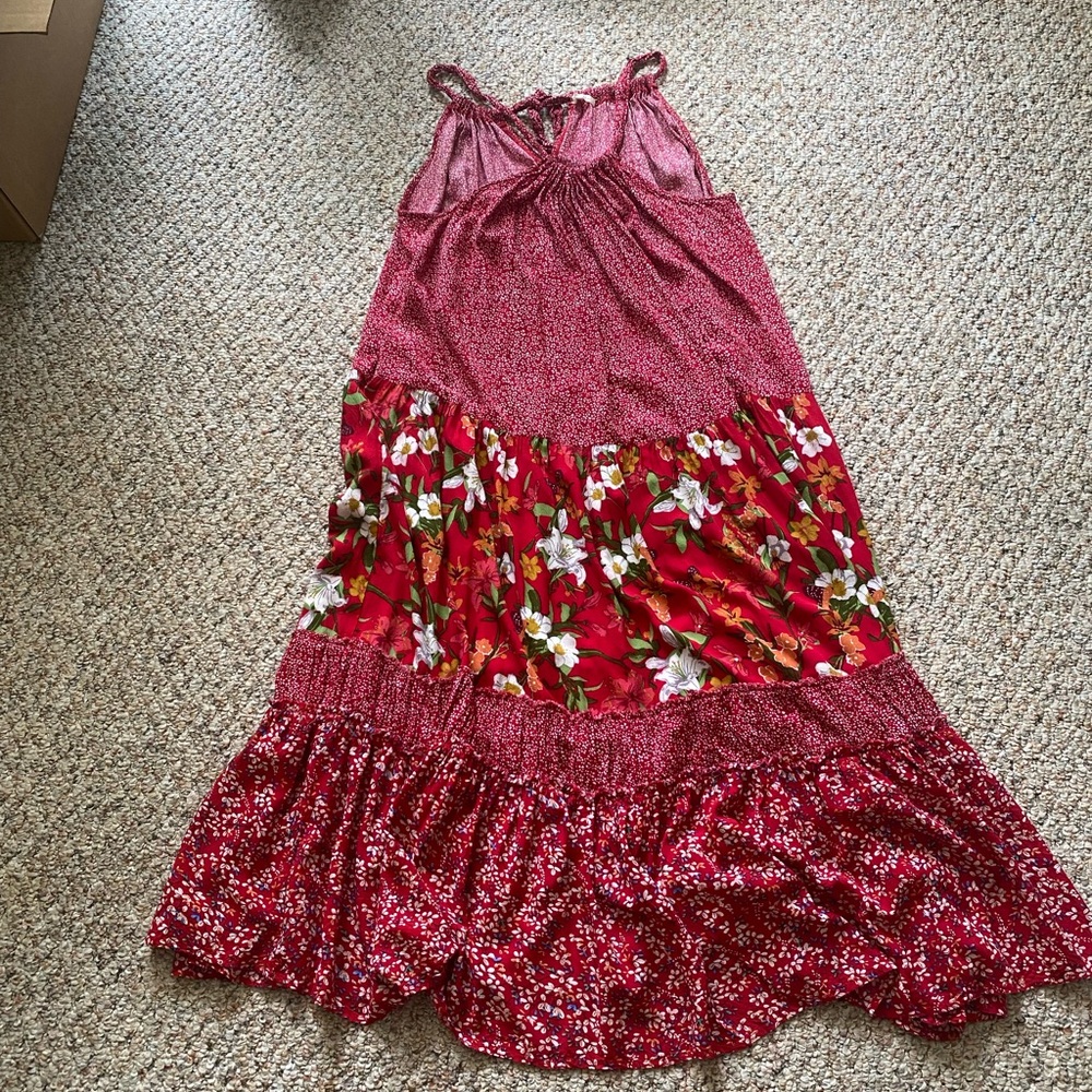 Easel Floral Red Maxi Dress BOHO FLOWY COMFY - Picture 2 of 8